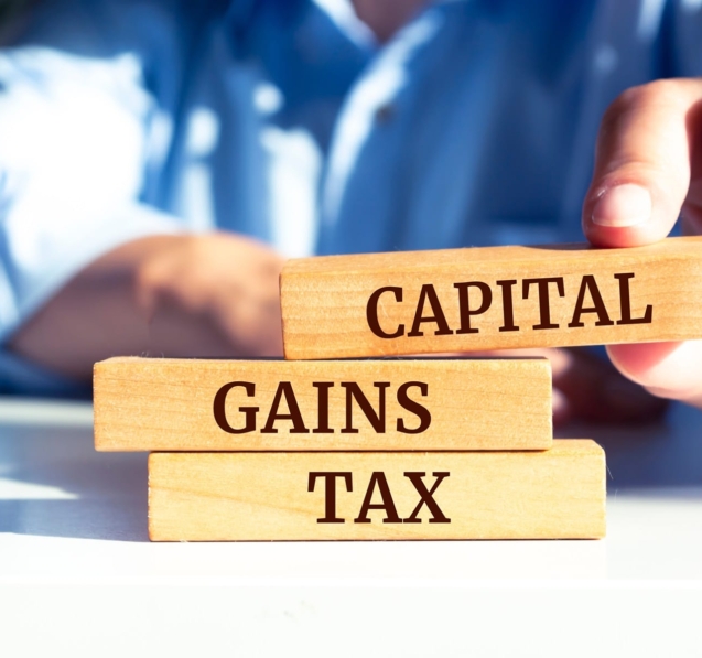 Close,Up,On,Businessman,Holding,A,Wooden,Block,With,"capital